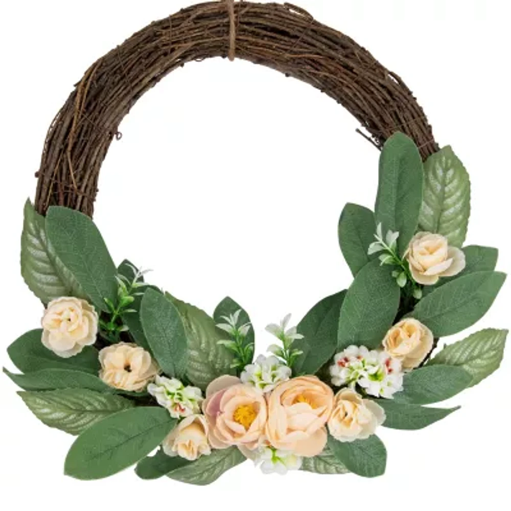 Northlight 14in Peach Rose Half Floral Indoor Christmas Wreath