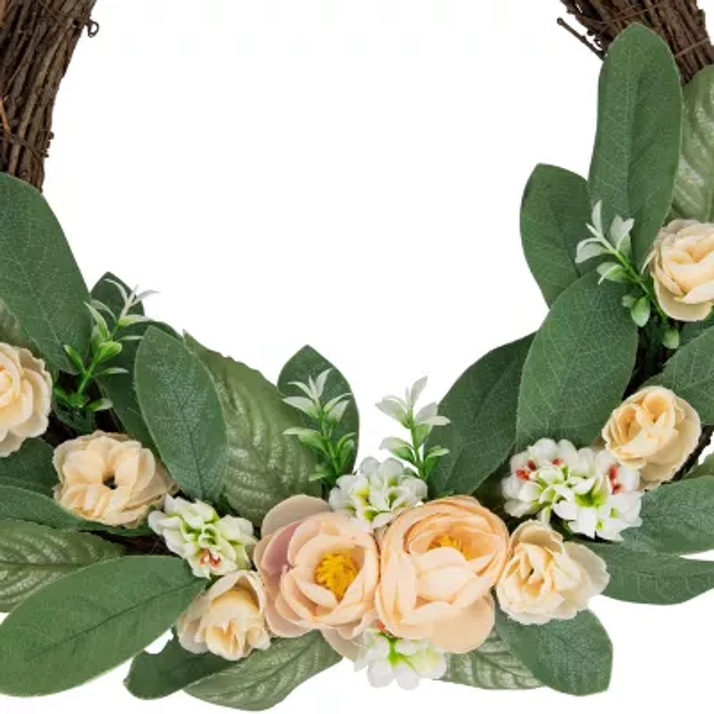 Northlight 14in Peach Rose Half Floral Indoor Christmas Wreath