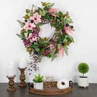 Northlight 24in Succulent And Fern Floral Indoor Christmas Wreath