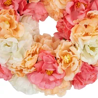 Northlight 8in Pink And White Peony Floral Indoor Wreath