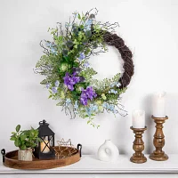 Northlight 24in Mixed Wild Flowers And Twig Indoor Christmas Wreath