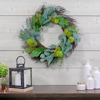 Northlight 23in Olive Leaf And Floral Twig Indoor Wreath