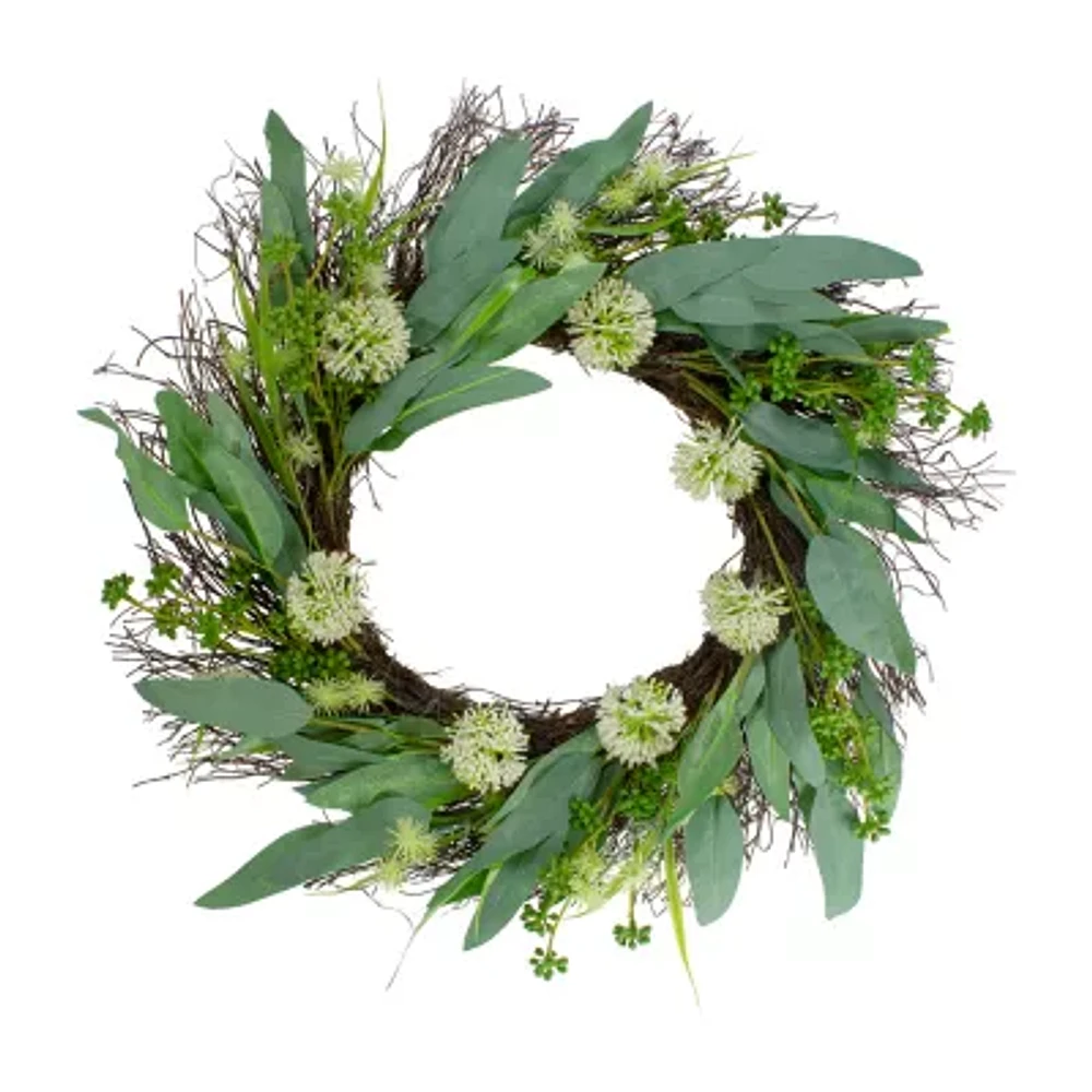 Northlight 23in Olive Leaf And Floral Twig Indoor Wreath