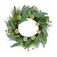 Northlight 23in Olive Leaf And Floral Twig Indoor Wreath