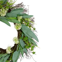 Northlight 23in Olive Leaf And Floral Twig Indoor Wreath