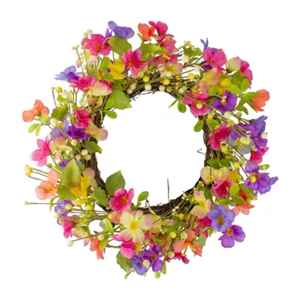 Northlight 20in Wild Flower And Berries Spring Twig Indoor Christmas Wreath