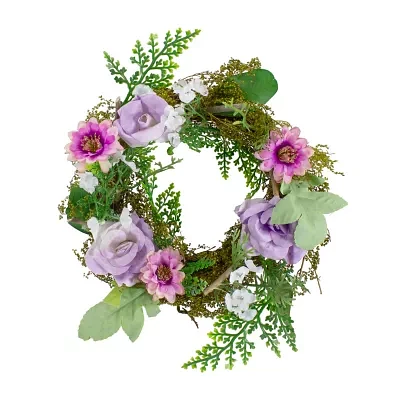 Northlight 8in Mini Rose Foliage Pink Purple Indoor Christmas Wreath