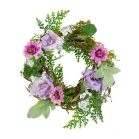 Northlight 8in Mini Rose Foliage Pink Purple Indoor Wreath