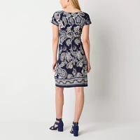 Robbie Bee Short Sleeve Puff Print Sheath Dress