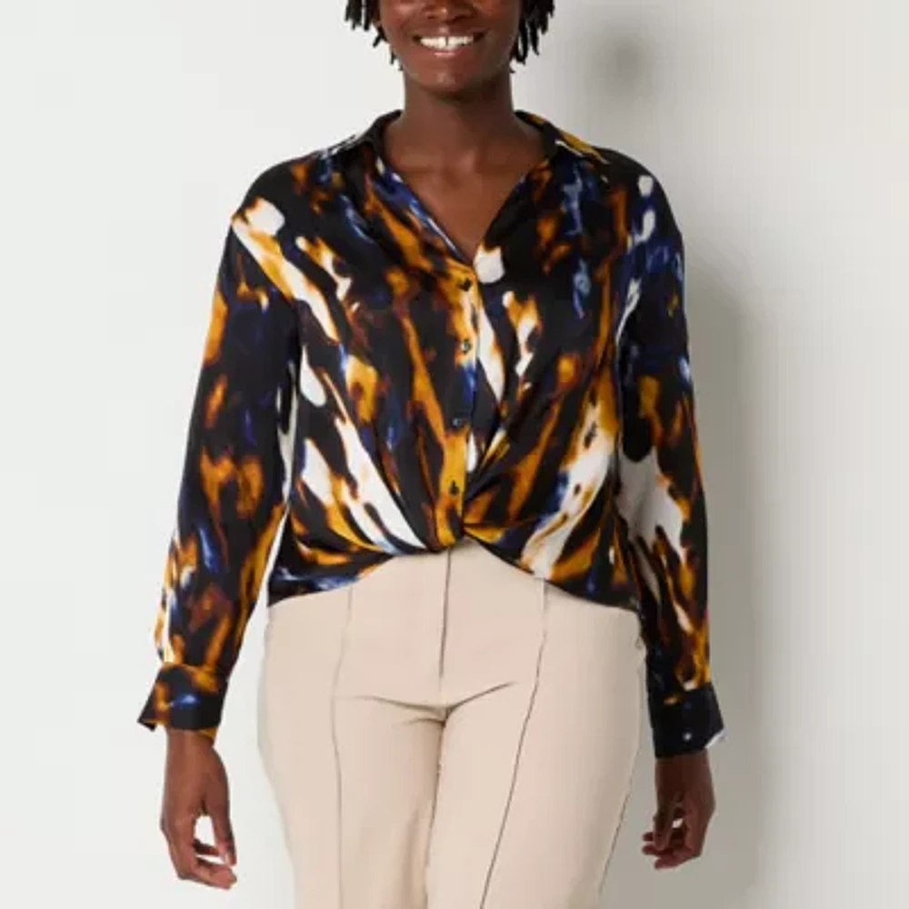 Worthington Womens Long Sleeve Satin Blouse