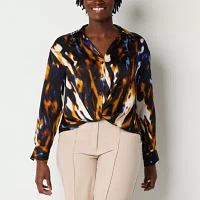 Worthington Womens Long Sleeve Satin Blouse