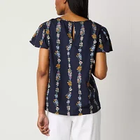 St. John's Bay Womens Round Neck Short Sleeve Blouse