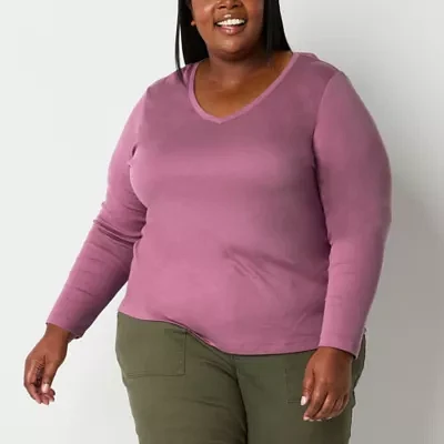 St. John's Bay Womens Plus V Neck T-Shirt