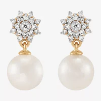 Womens 1/4 CT. T.W. White Cultured Freshwater Pearl 10K Gold Round Drop Earrings