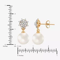 Womens 1/4 CT. T.W. White Cultured Freshwater Pearl 10K Gold Round Drop Earrings
