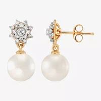 Womens 1/4 CT. T.W. White Cultured Freshwater Pearl 10K Gold Round Drop Earrings