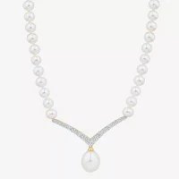 Womens Lab Created White Cultured Freshwater Pearl 14K Gold Over Silver Sterling Silver Chevron Pendant Necklaces