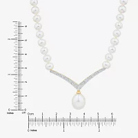 Womens Lab Created White Cultured Freshwater Pearl 14K Gold Over Silver Sterling Silver Chevron Pendant Necklaces