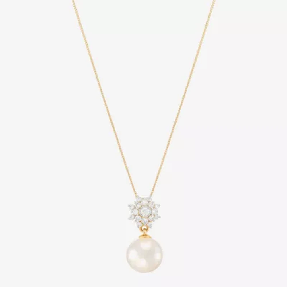 Womens 1/4 CT. T.W. White Cultured Freshwater Pearl 10K Gold Bell Flower Pendant Necklaces