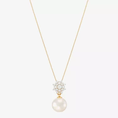 Womens 1/4 CT. T.W. White Cultured Freshwater Pearl 10K Gold Bell Flower Pendant Necklaces