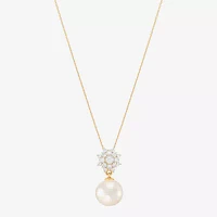 Womens 1/4 CT. T.W. White Cultured Freshwater Pearl 10K Gold Bell Flower Pendant Necklaces