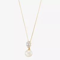Womens 1/4 CT. T.W. White Cultured Freshwater Pearl 10K Gold Bell Flower Pendant Necklaces