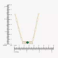 "Mom" Womens Lab Created Green Emerald 14K Gold Over Silver Sterling Silver Heart 18 Inch Pendant Necklace