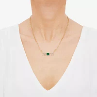 "Mom" Womens Lab Created Green Emerald 14K Gold Over Silver Sterling Silver Heart 18 Inch Pendant Necklace