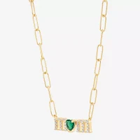 "Mom" Womens Lab Created Green Emerald 14K Gold Over Silver Sterling Silver Heart 18 Inch Pendant Necklace