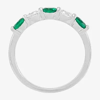 Womens 1/2 CT. T.W. Lab Created Blue Sapphire Sterling Silver Round Side Stone Cocktail Ring