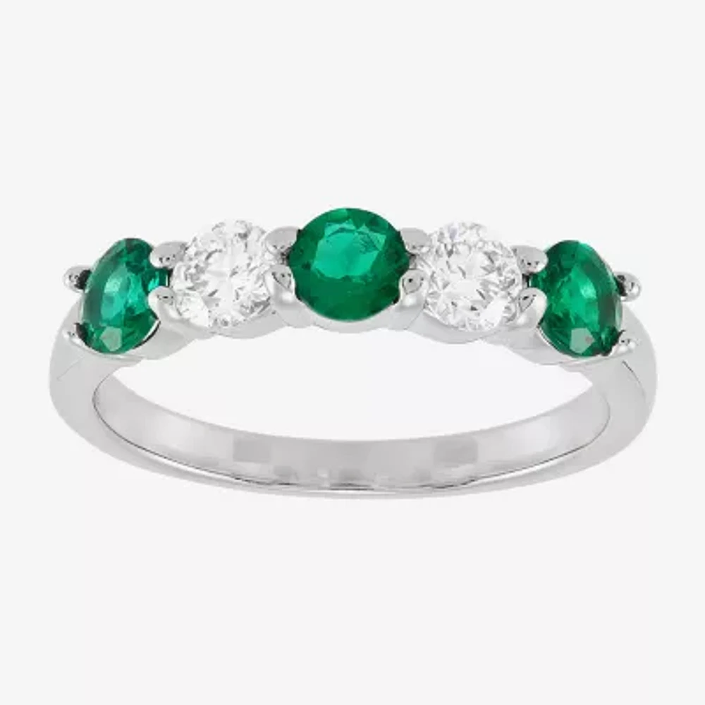 Womens 1/2 CT. T.W. Lab Created Blue Sapphire Sterling Silver Round Side Stone Cocktail Ring