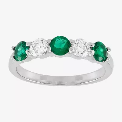 Womens 1/2 CT. T.W. Lab Created Blue Sapphire Sterling Silver Round Side Stone Cocktail Ring
