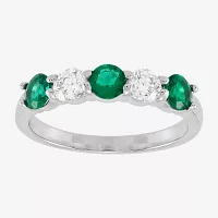 Womens 1/2 CT. T.W. Lab Created Blue Sapphire Sterling Silver Round Side Stone Cocktail Ring
