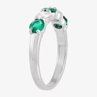Womens 1/2 CT. T.W. Lab Created Blue Sapphire Sterling Silver Round Side Stone Cocktail Ring