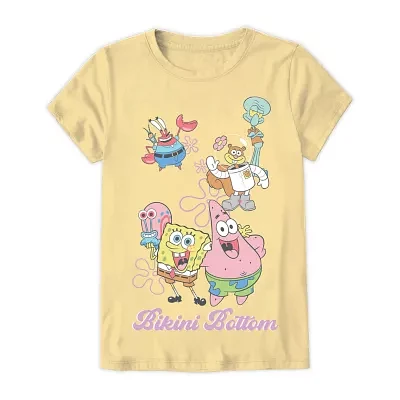 Little & Big Girls Crew Neck Short Sleeve Spongebob Graphic T-Shirt
