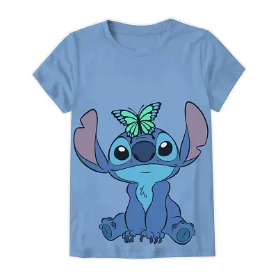 Little & Big Girls Crew Neck Short Sleeve Lilo Stitch Graphic T-Shirt