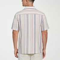 Cubavera Yarn Dye Panel Mens Regular Fit Short Sleeve Button-Down Shirt