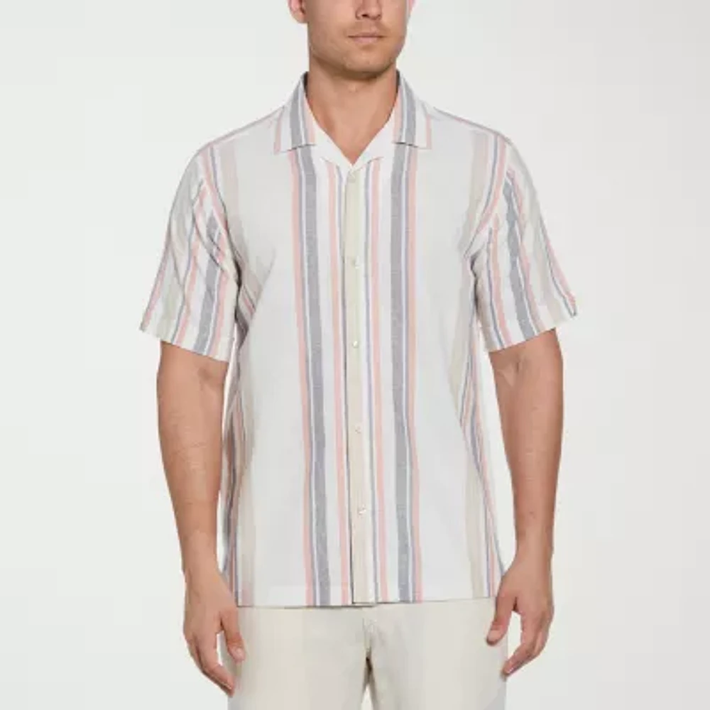 Cubavera Yarn Dye Panel Mens Regular Fit Short Sleeve Button-Down Shirt