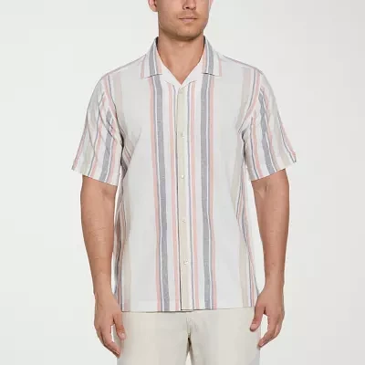 Cubavera Yarn Dye Panel Mens Regular Fit Short Sleeve Button-Down Shirt