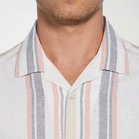 Cubavera Yarn Dye Panel Mens Regular Fit Short Sleeve Button-Down Shirt