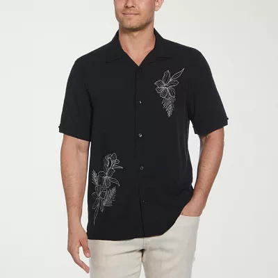Cubavera Floral Embroidery Mens Regular Fit Short Sleeve Button-Down Shirt
