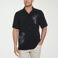 Cubavera Floral Embroidery Mens Regular Fit Short Sleeve Button-Down Shirt