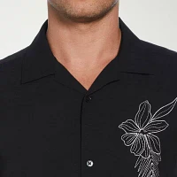Cubavera Floral Embroidery Mens Regular Fit Short Sleeve Button-Down Shirt