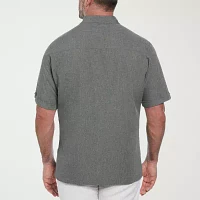 Cubavera Chambray Geo Embroidery Big and Tall Mens Regular Fit Short Sleeve Panel Button-Down Shirt
