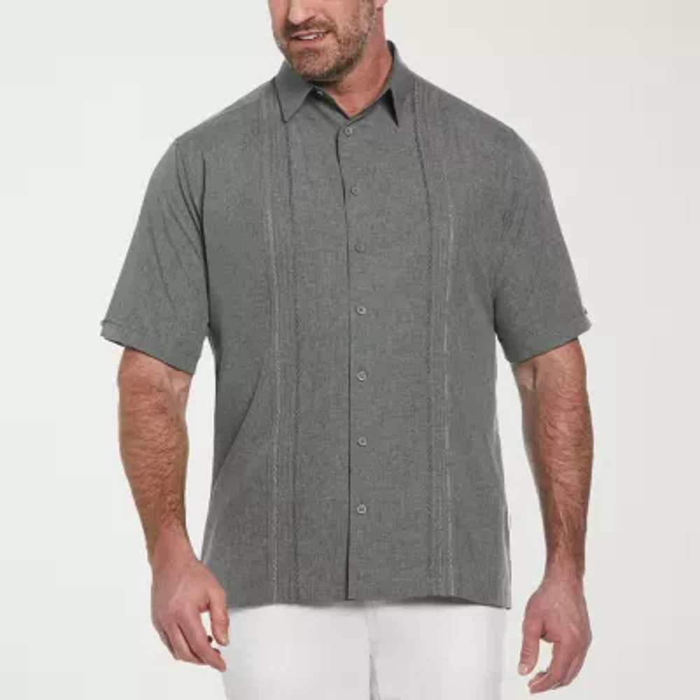 Cubavera Chambray Geo Embroidery Big and Tall Mens Regular Fit Short Sleeve Panel Button-Down Shirt