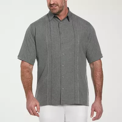 Cubavera Chambray Geo Embroidery Big and Tall Mens Regular Fit Short Sleeve Panel Button-Down Shirt