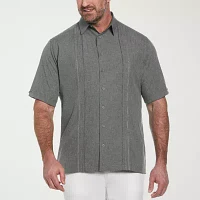 Cubavera Chambray Geo Embroidery Big and Tall Mens Regular Fit Short Sleeve Panel Button-Down Shirt