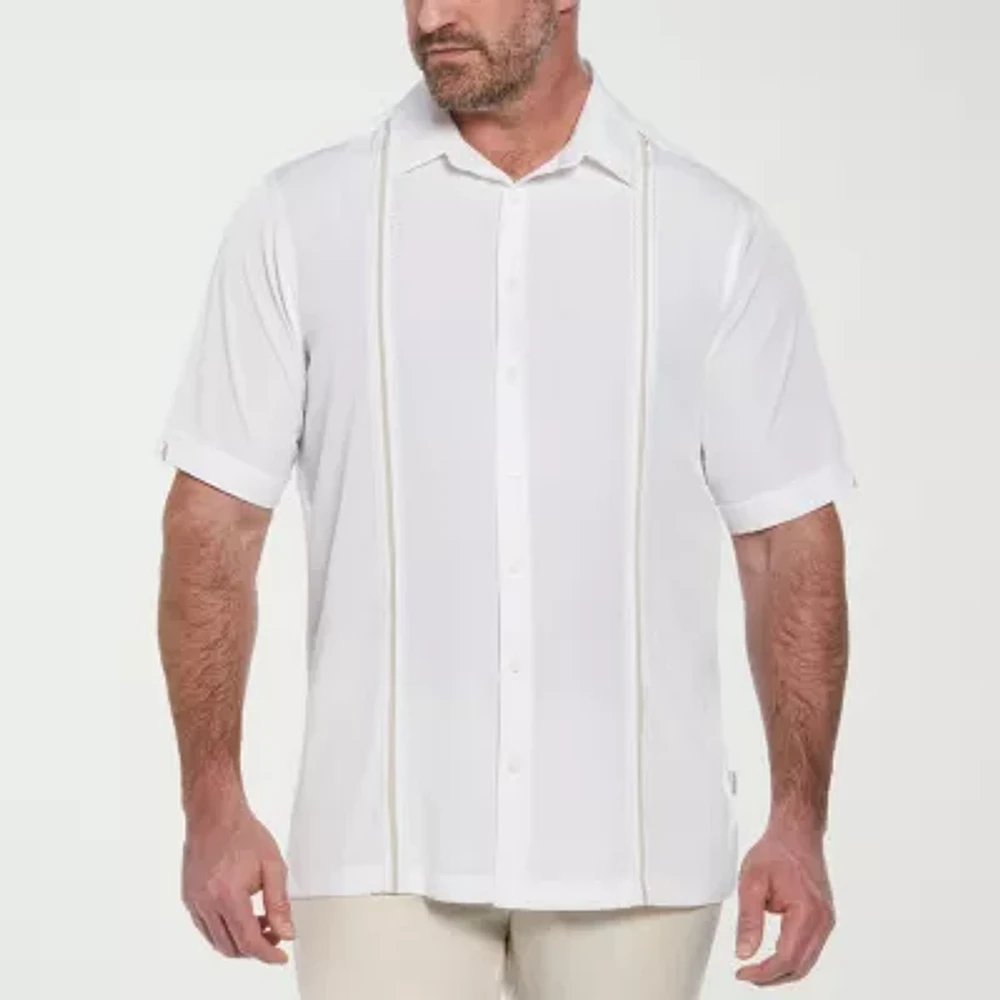 Cubavera Pick Stitch Big and Tall Mens Regular Fit Short Sleeve Button-Down Shirt