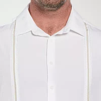 Cubavera Pick Stitch Big and Tall Mens Regular Fit Short Sleeve Button-Down Shirt