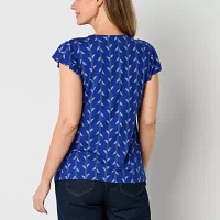 Liz Claiborne Tall Womens Round Neck Short Sleeve Blouse